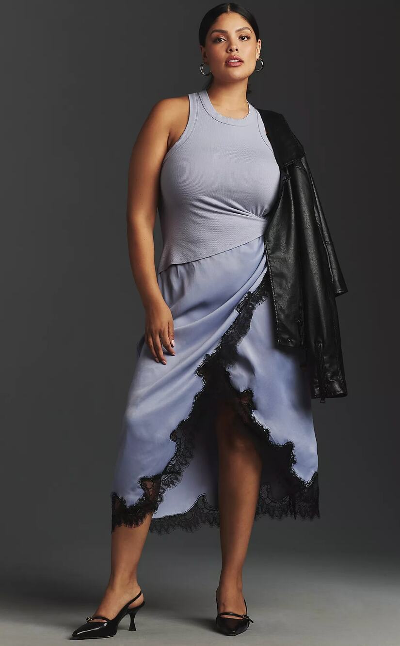 ANTHROPOLOGIE The Keeley Twofer Midi Dress in Blue Size XL